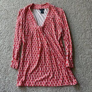 Ann Taylor XS Geometric Print Knotted Bust Top Office Siren Work